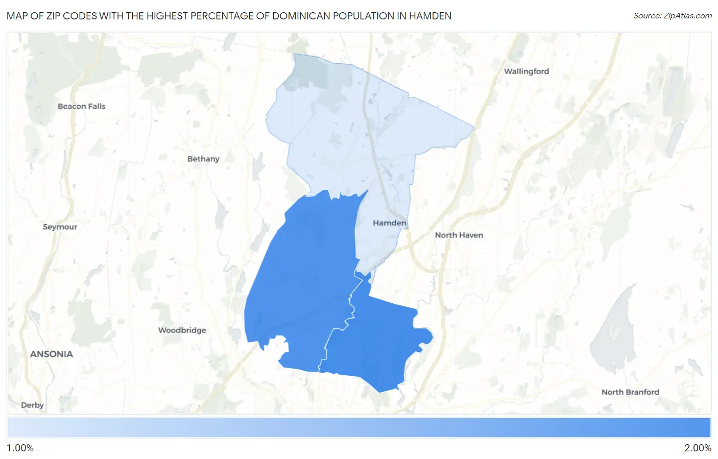 Zip Codes with the Highest Percentage of Dominican Population in Hamden Map