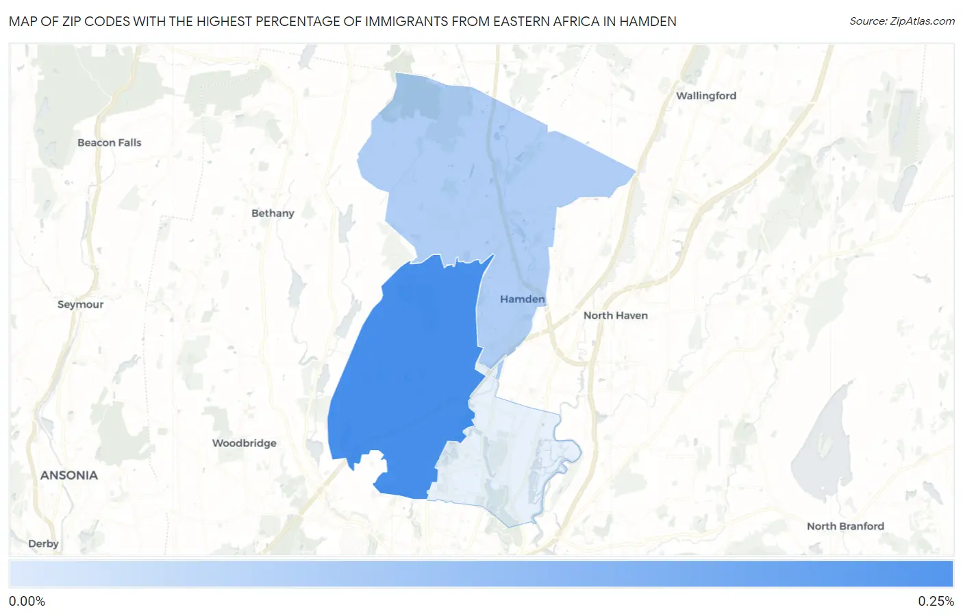 Zip Codes with the Highest Percentage of Immigrants from Eastern Africa in Hamden Map