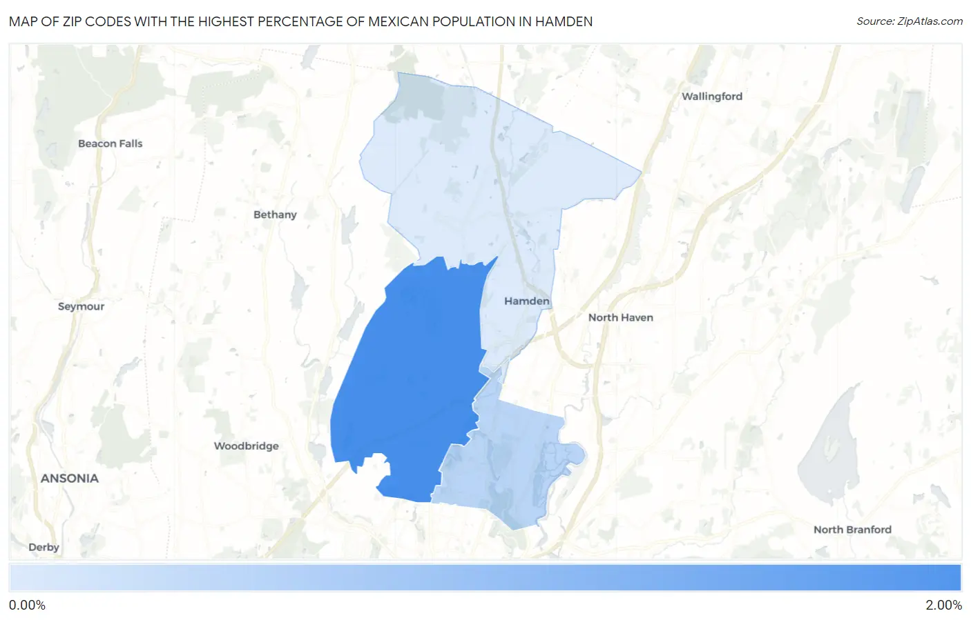 Zip Codes with the Highest Percentage of Mexican Population in Hamden Map