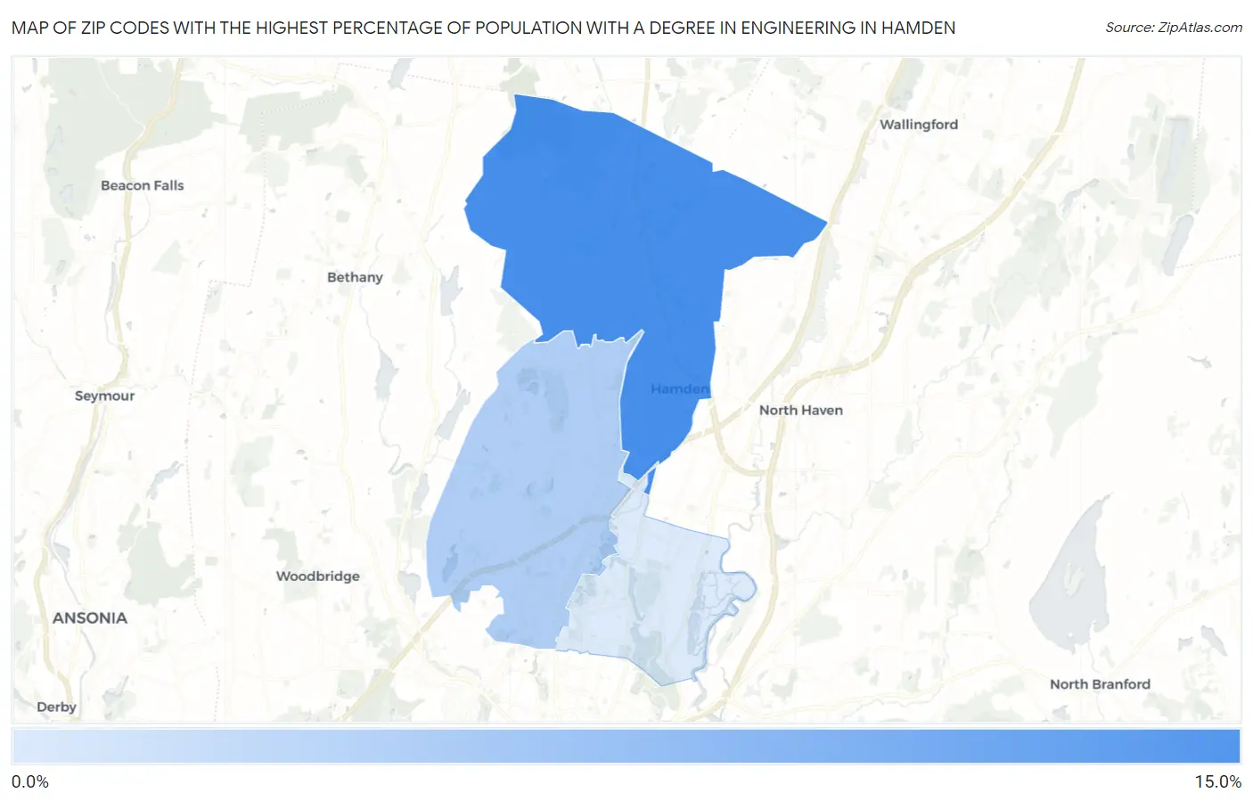 Zip Codes with the Highest Percentage of Population with a Degree in Engineering in Hamden Map