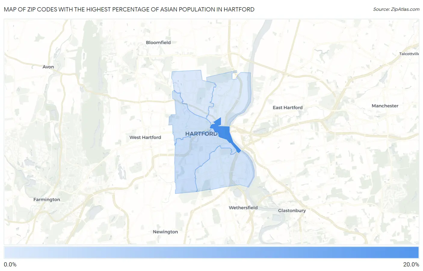 Zip Codes with the Highest Percentage of Asian Population in Hartford Map