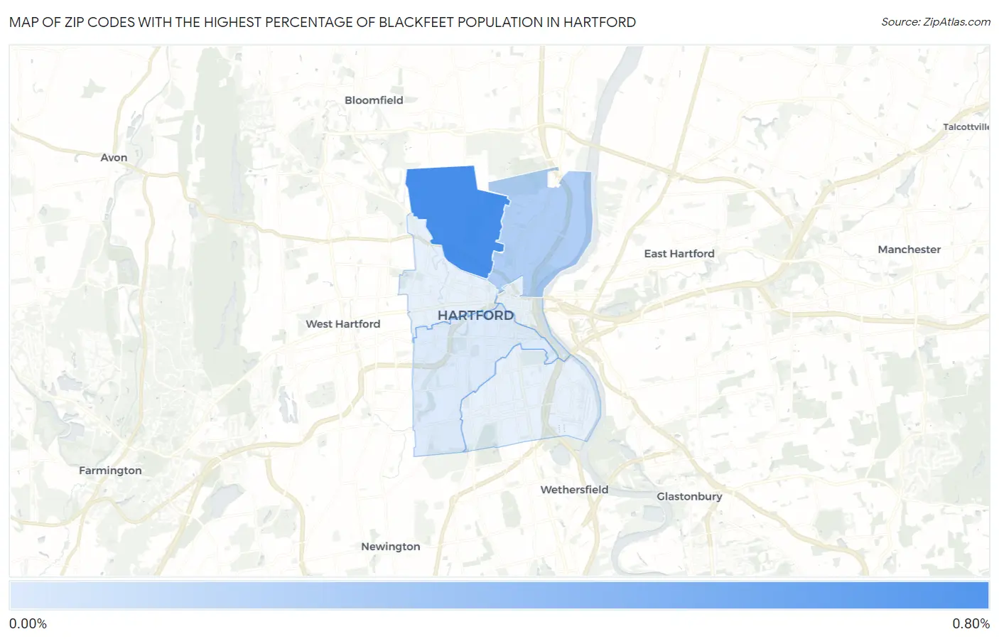 Zip Codes with the Highest Percentage of Blackfeet Population in Hartford Map
