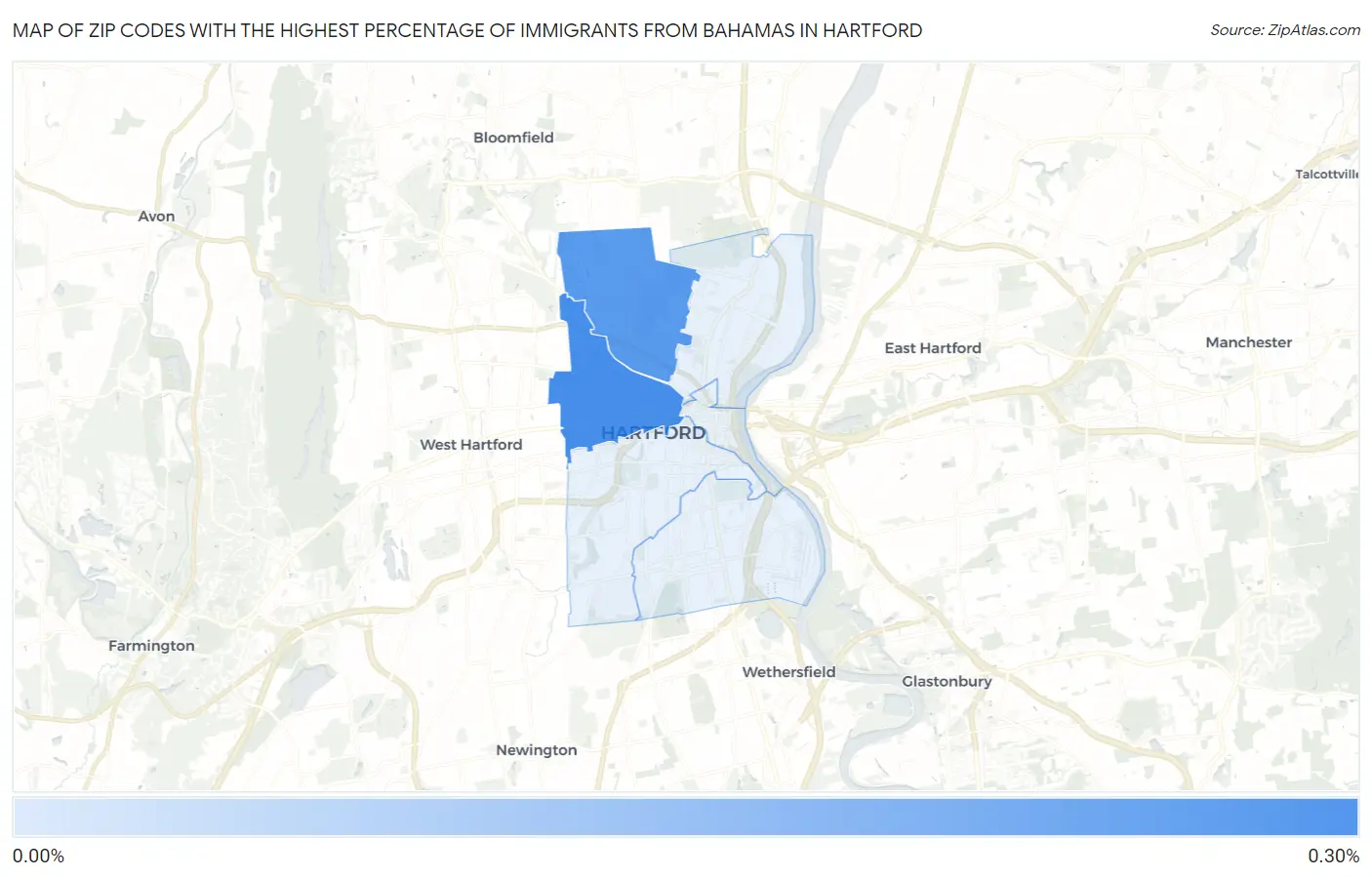 Zip Codes with the Highest Percentage of Immigrants from Bahamas in Hartford Map