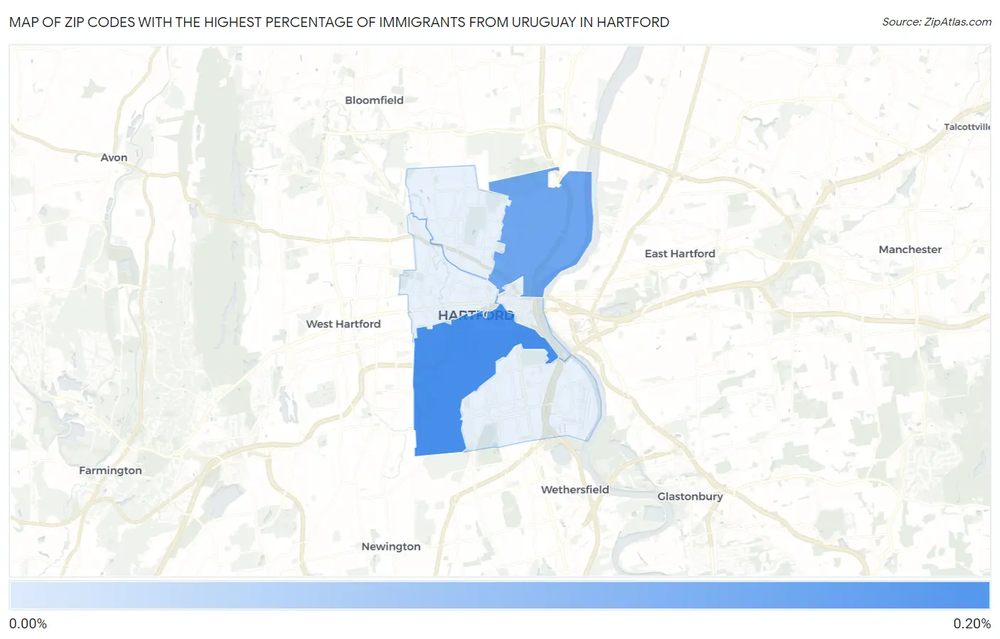 Zip Codes with the Highest Percentage of Immigrants from Uruguay in Hartford Map