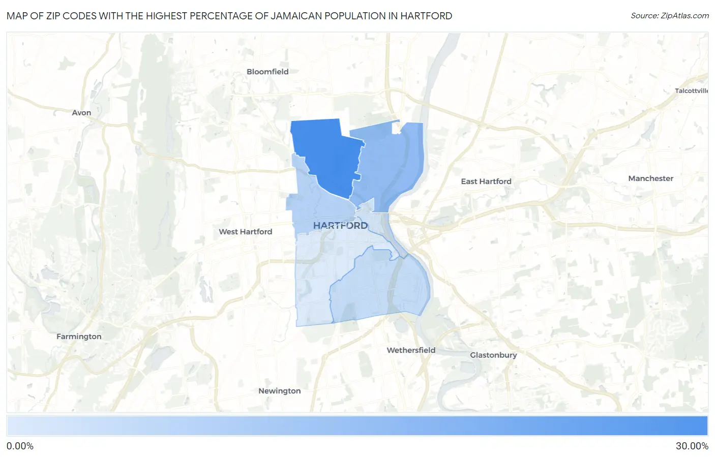 Zip Codes with the Highest Percentage of Jamaican Population in Hartford Map