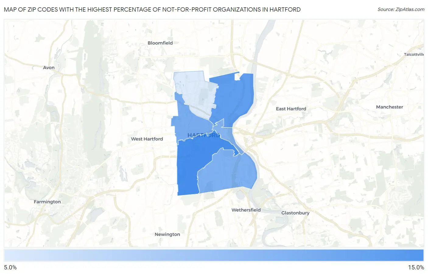 Zip Codes with the Highest Percentage of Not-for-profit Organizations in Hartford Map