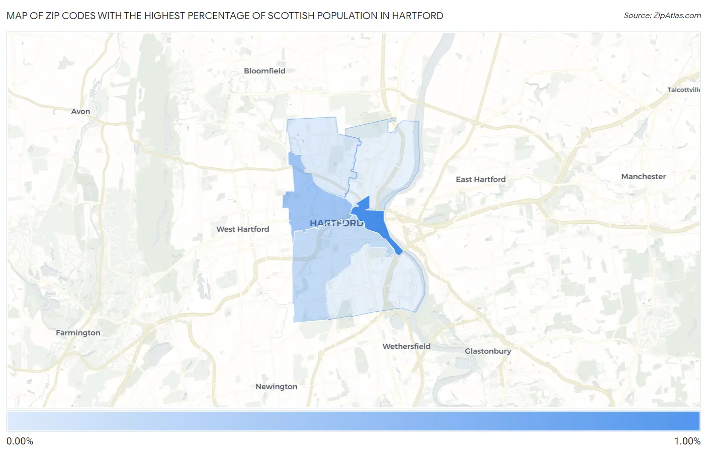 Zip Codes with the Highest Percentage of Scottish Population in Hartford Map