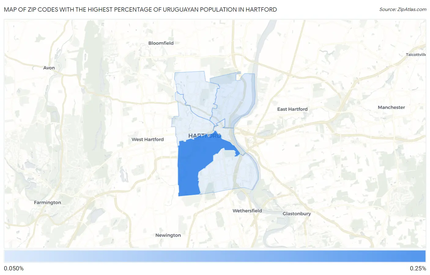 Zip Codes with the Highest Percentage of Uruguayan Population in Hartford Map