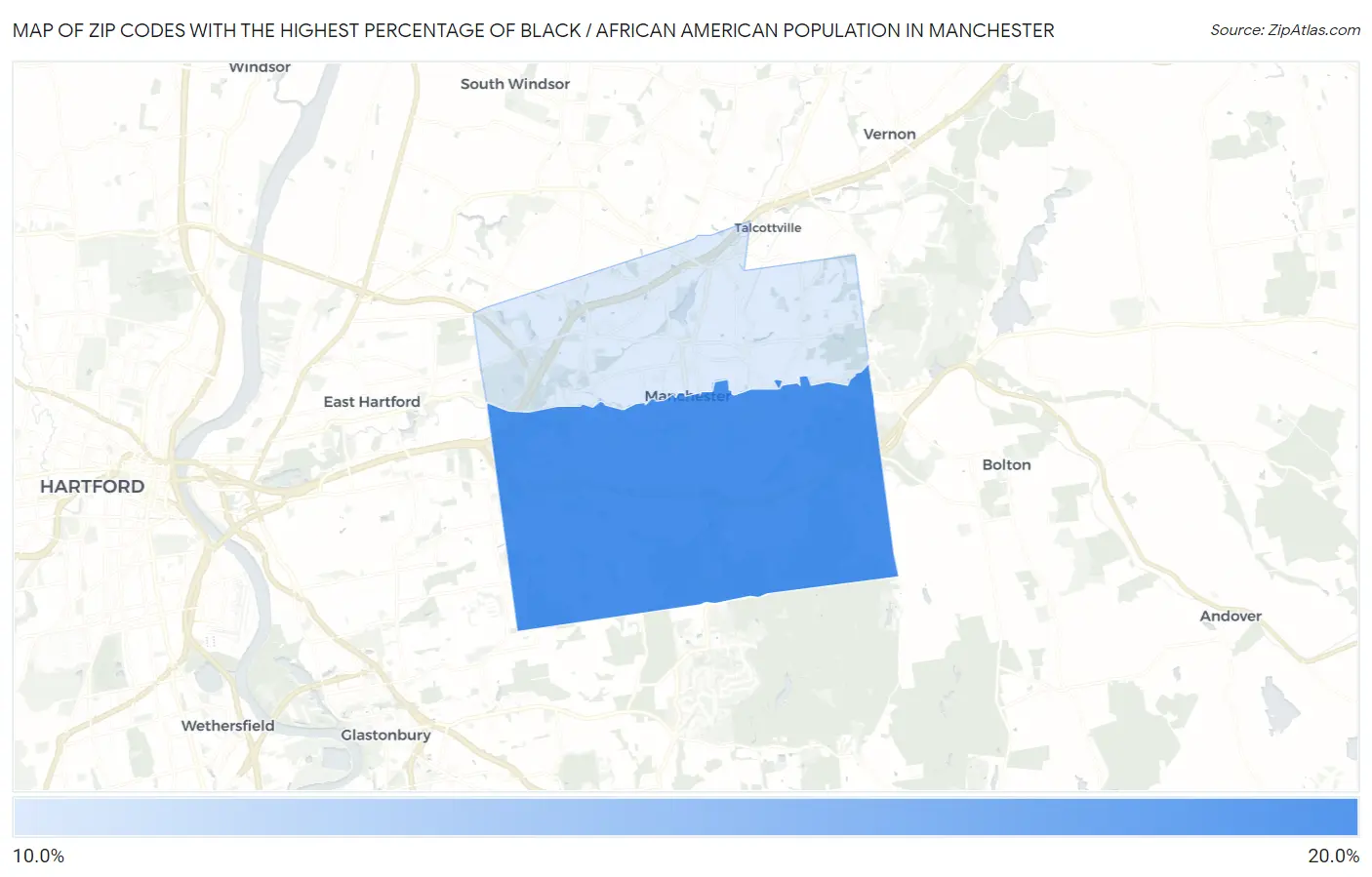 Zip Codes with the Highest Percentage of Black / African American Population in Manchester Map