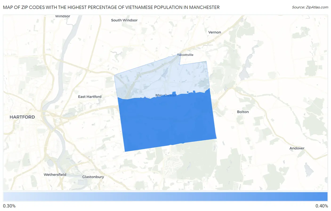 Zip Codes with the Highest Percentage of Vietnamese Population in Manchester Map