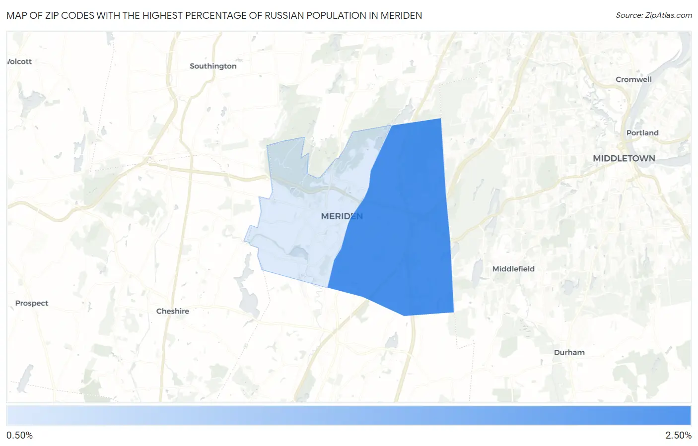 Zip Codes with the Highest Percentage of Russian Population in Meriden Map