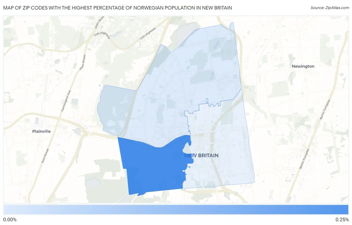 Zip Codes with the Highest Percentage of Norwegian Population in New Britain Map