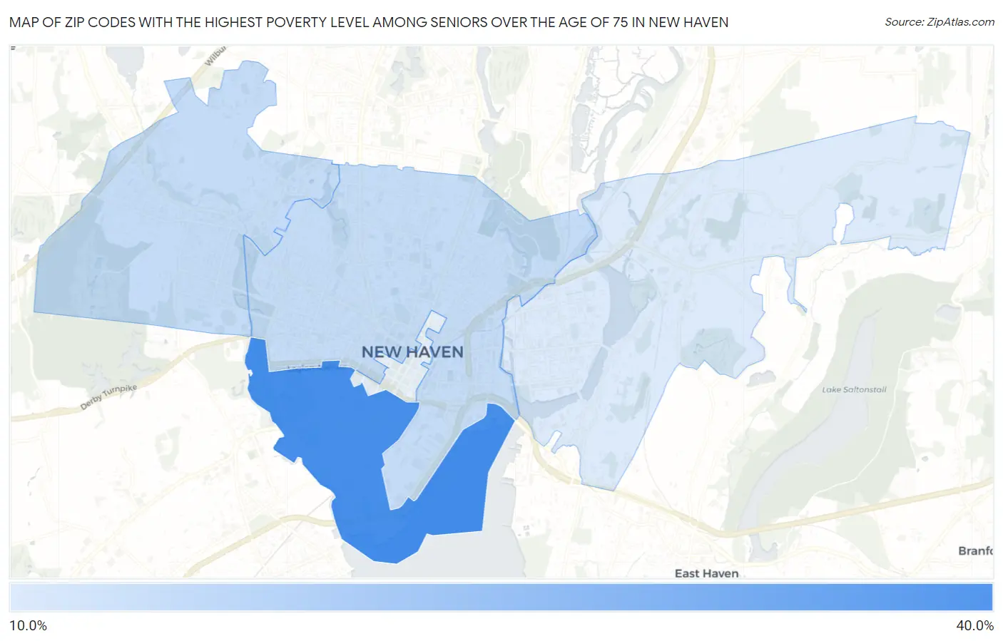 Zip Codes with the Highest Poverty Level Among Seniors Over the Age of 75 in New Haven Map