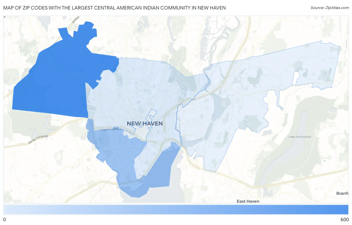 Zip Codes with the Largest Central American Indian Community in New Haven Map
