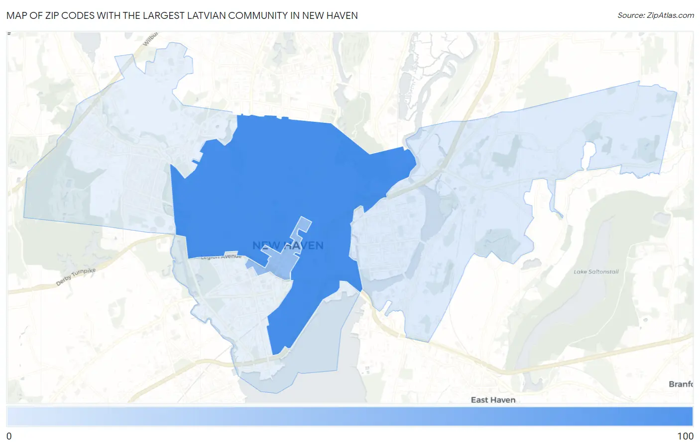 Zip Codes with the Largest Latvian Community in New Haven Map