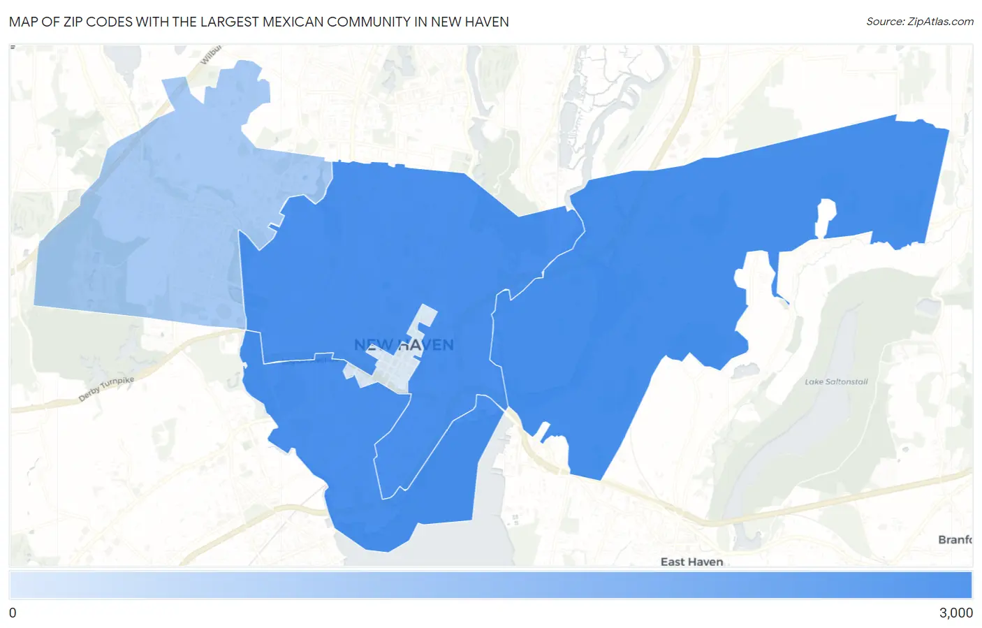 Zip Codes with the Largest Mexican Community in New Haven Map