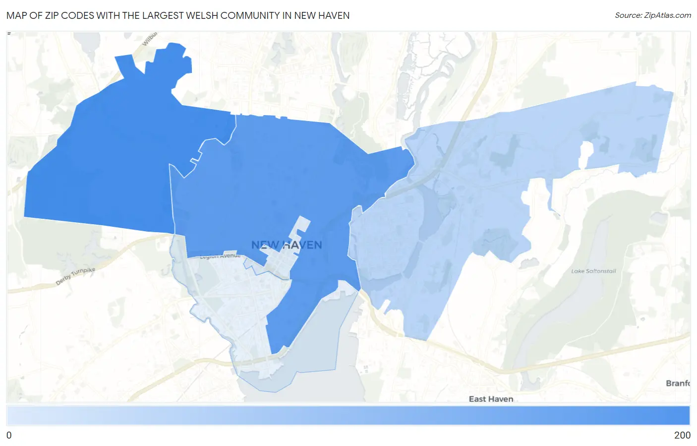 Zip Codes with the Largest Welsh Community in New Haven Map