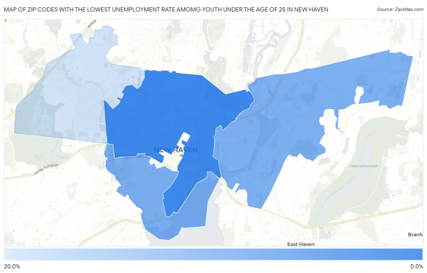 Zip Codes with the Lowest Unemployment Rate Amomg Youth Under the Age of 25 in New Haven Map