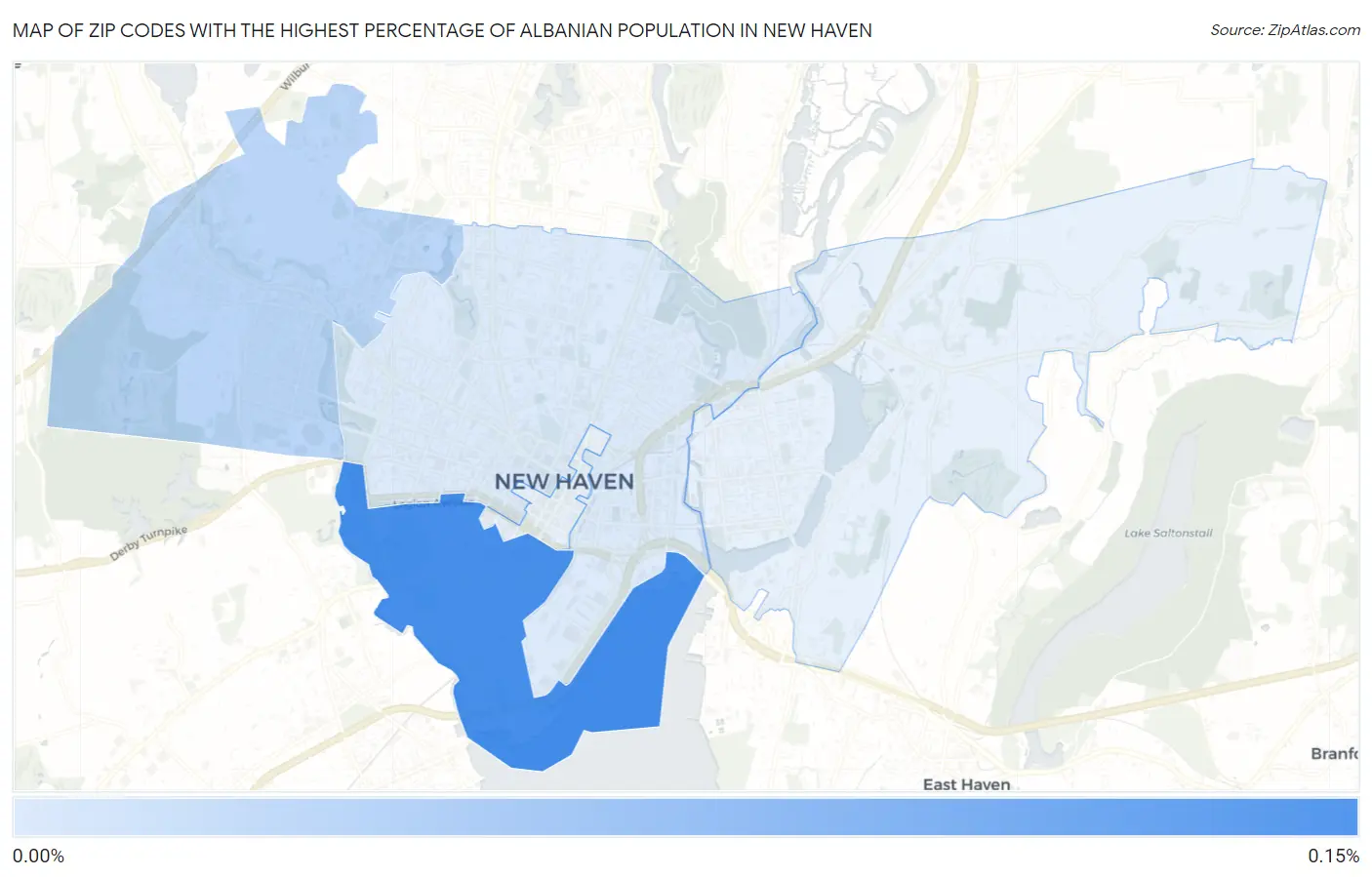 Zip Codes with the Highest Percentage of Albanian Population in New Haven Map