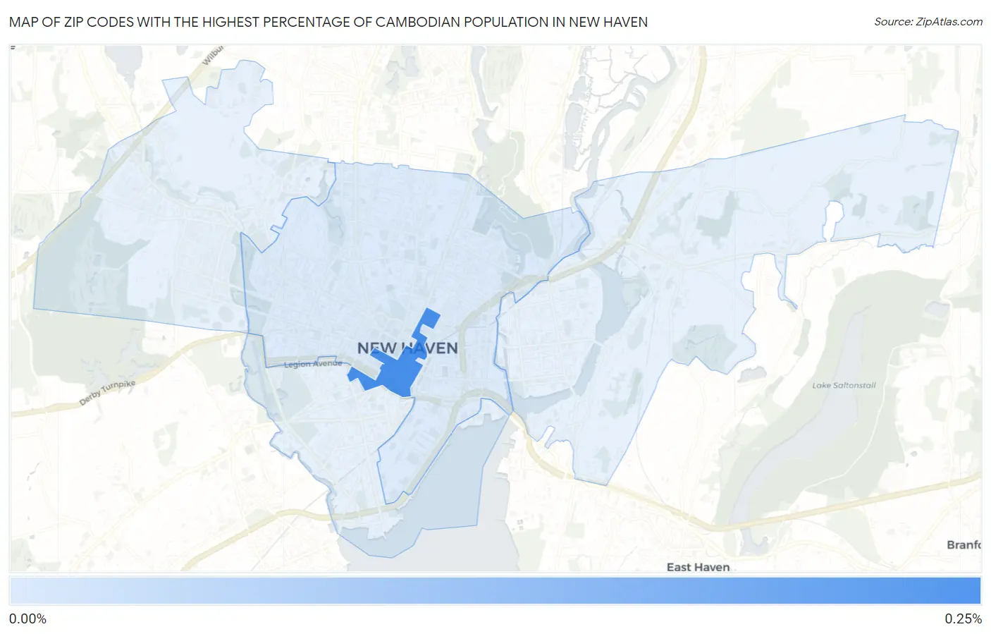 Zip Codes with the Highest Percentage of Cambodian Population in New Haven Map