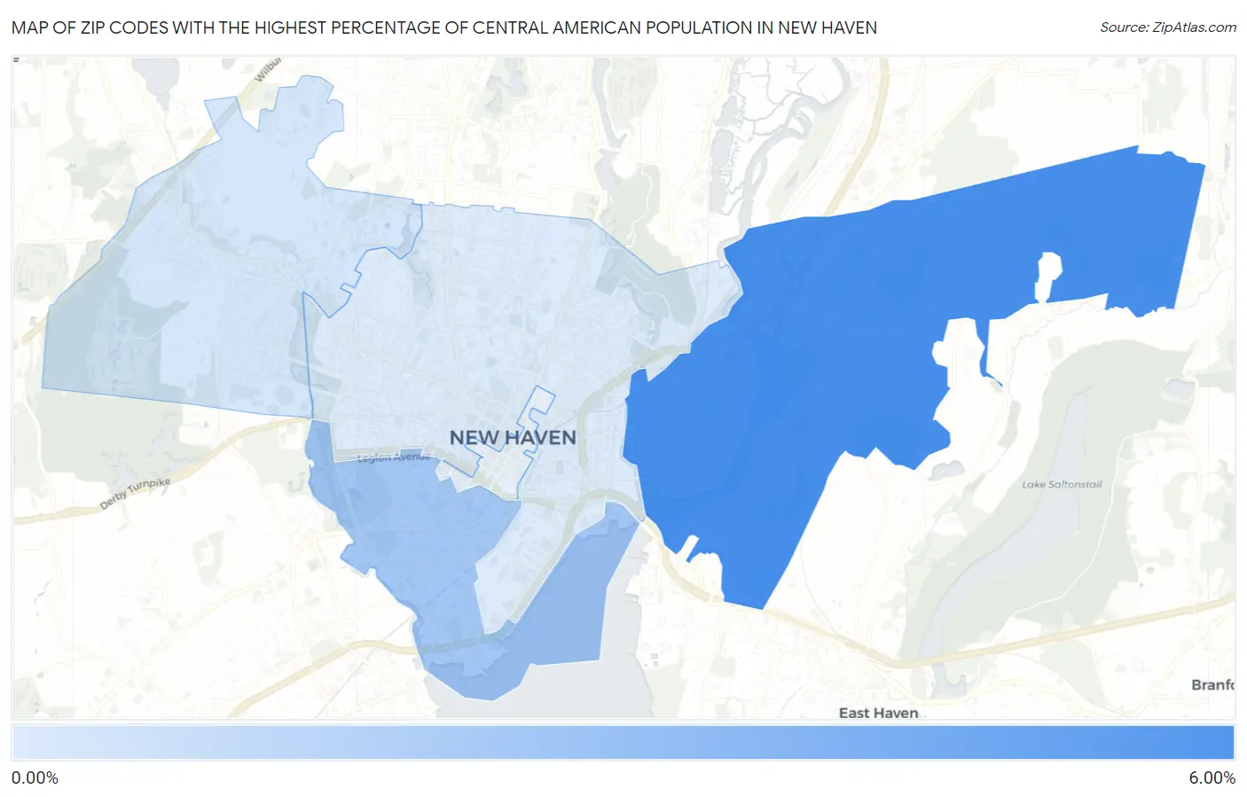 Zip Codes with the Highest Percentage of Central American Population in New Haven Map