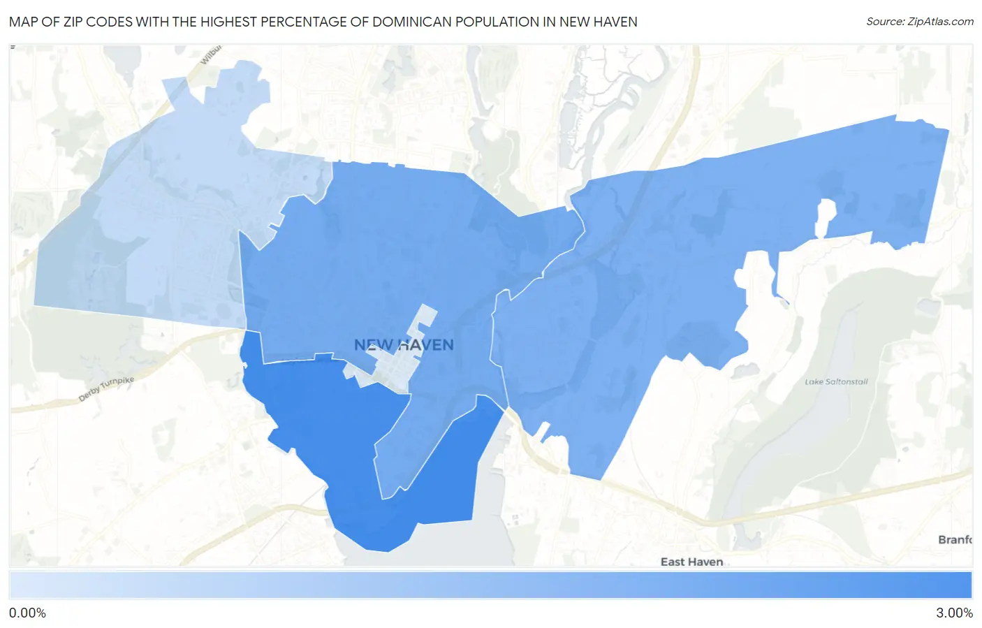 Zip Codes with the Highest Percentage of Dominican Population in New Haven Map