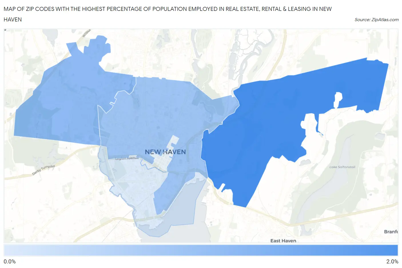 Zip Codes with the Highest Percentage of Population Employed in Real Estate, Rental & Leasing in New Haven Map