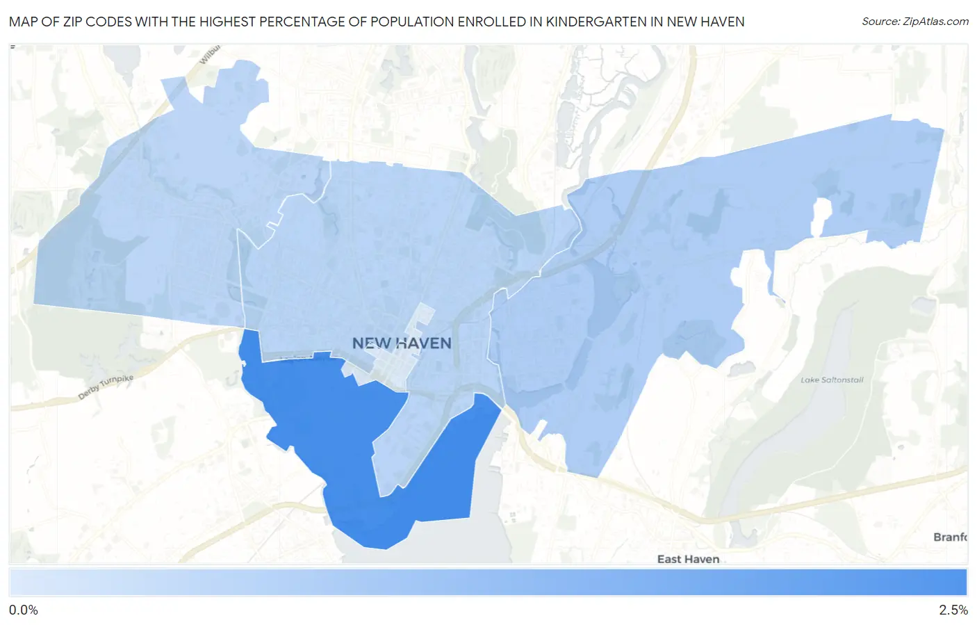 Zip Codes with the Highest Percentage of Population Enrolled in Kindergarten in New Haven Map