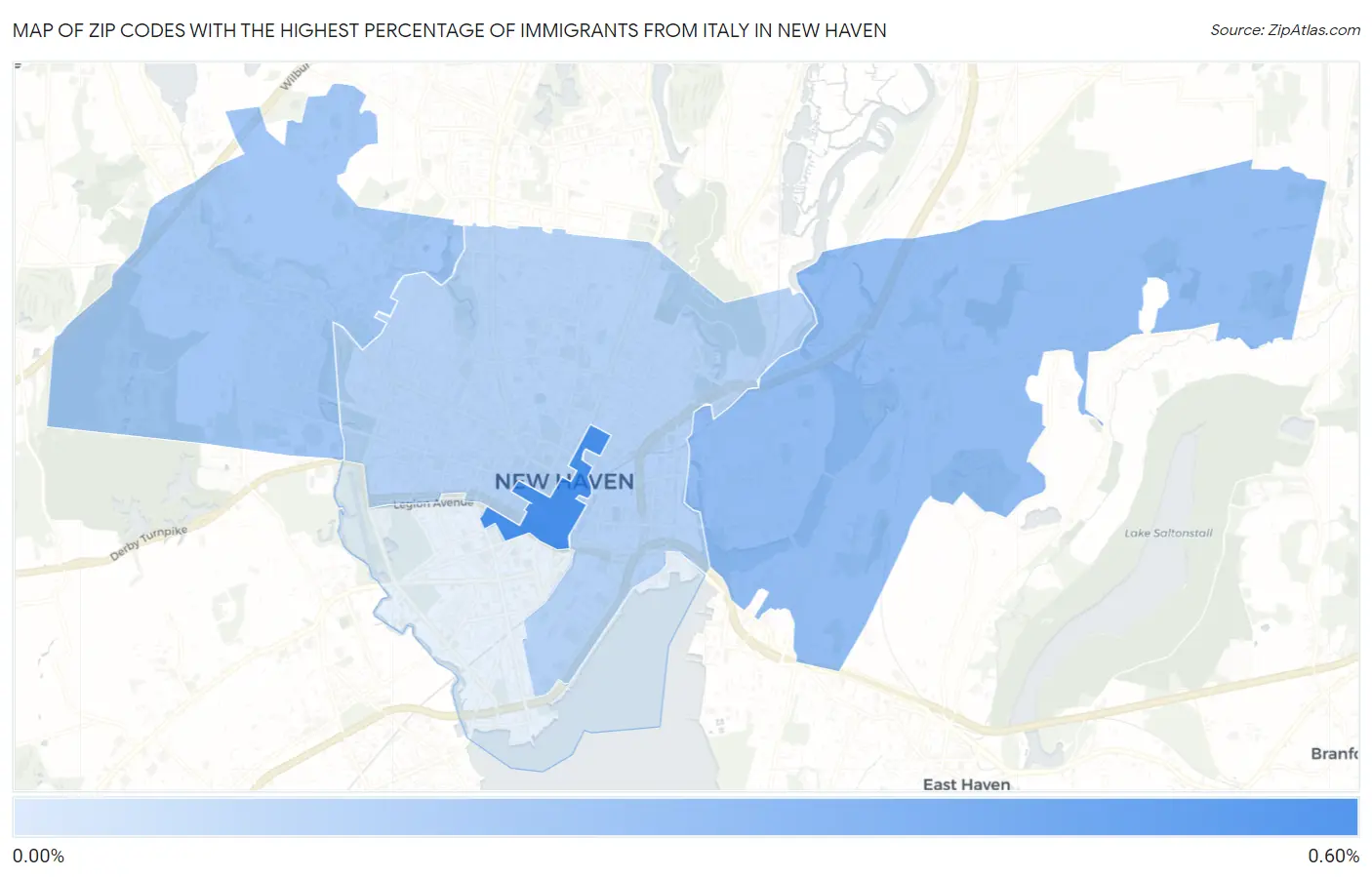 Zip Codes with the Highest Percentage of Immigrants from Italy in New Haven Map