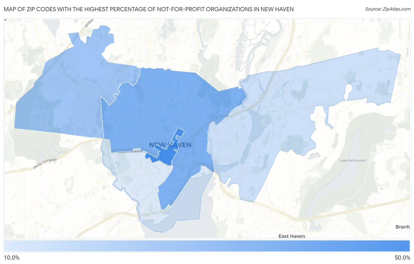 Zip Codes with the Highest Percentage of Not-for-profit Organizations in New Haven Map