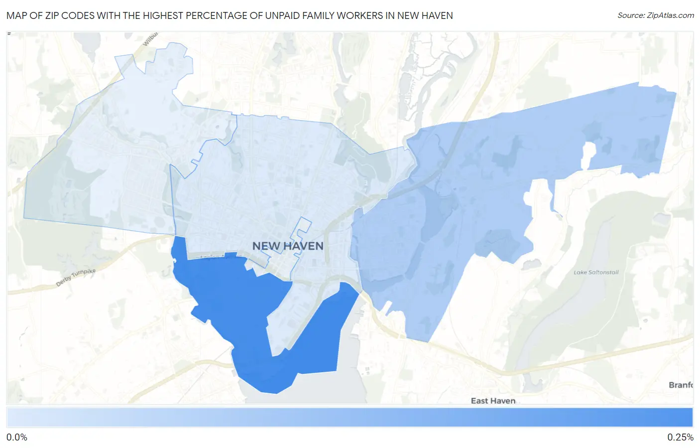 Zip Codes with the Highest Percentage of Unpaid Family Workers in New Haven Map