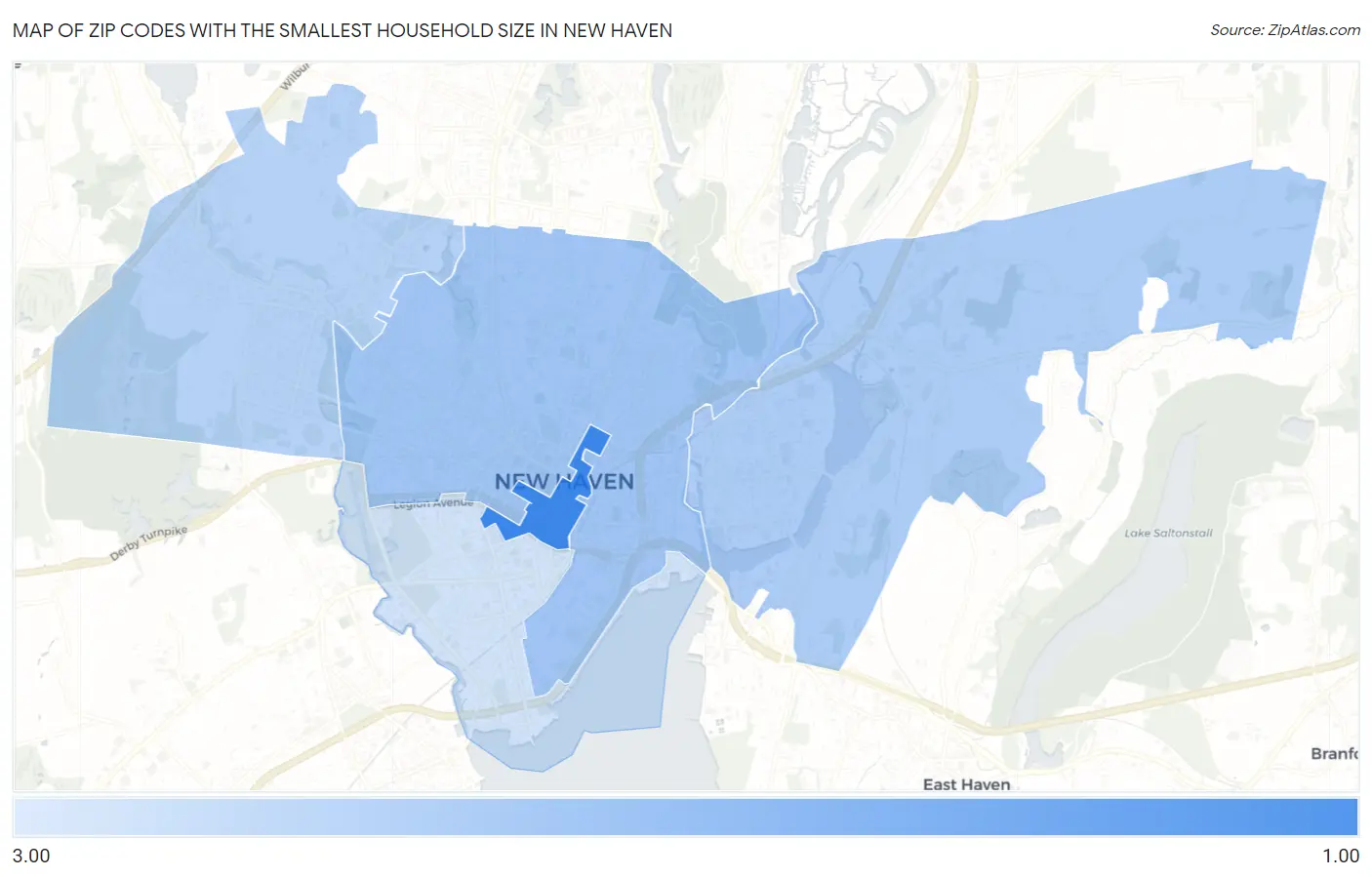 Zip Codes with the Smallest Household Size in New Haven Map