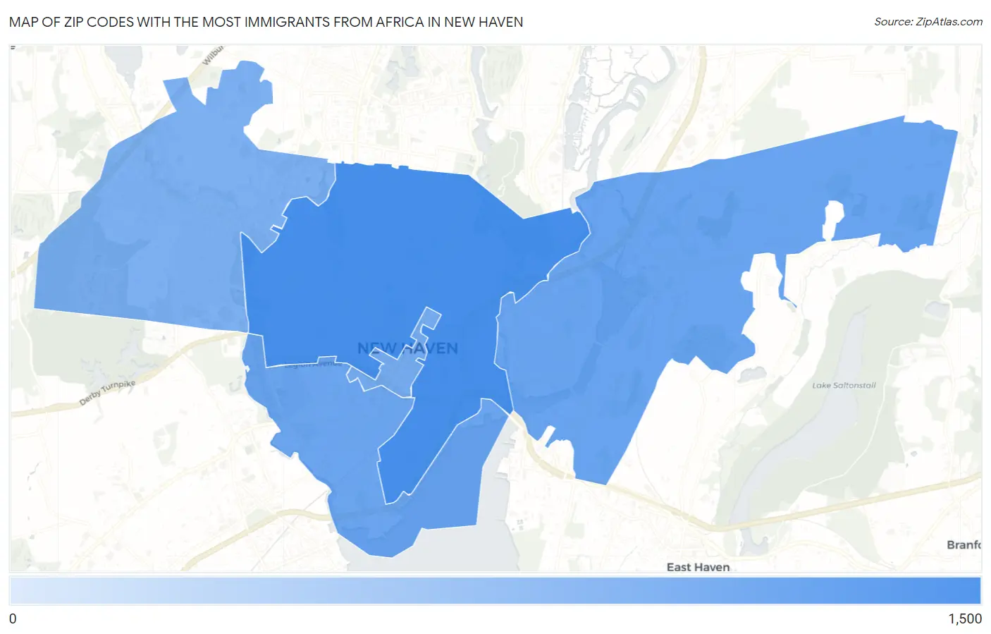 Zip Codes with the Most Immigrants from Africa in New Haven Map
