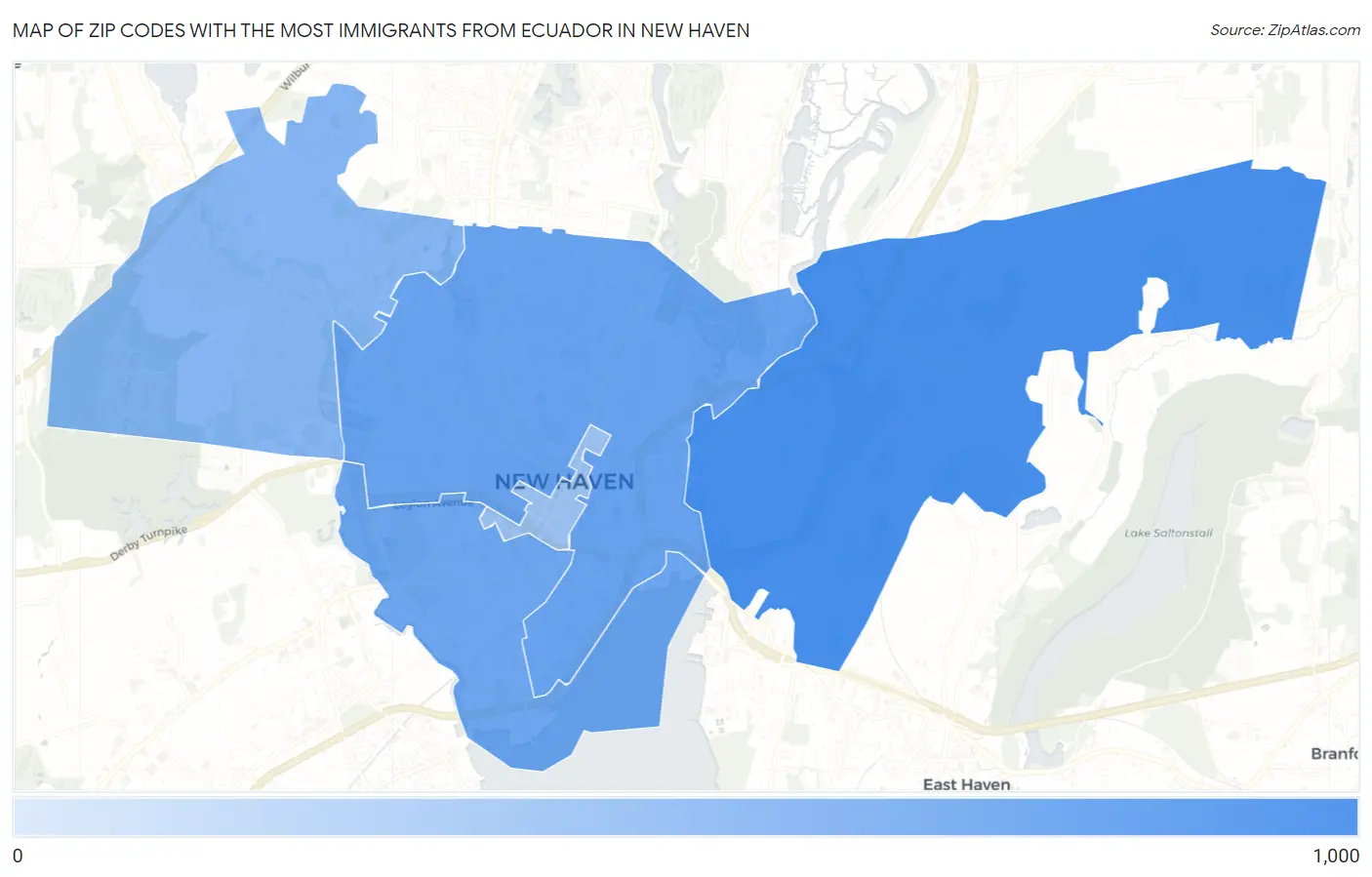 Zip Codes with the Most Immigrants from Ecuador in New Haven Map