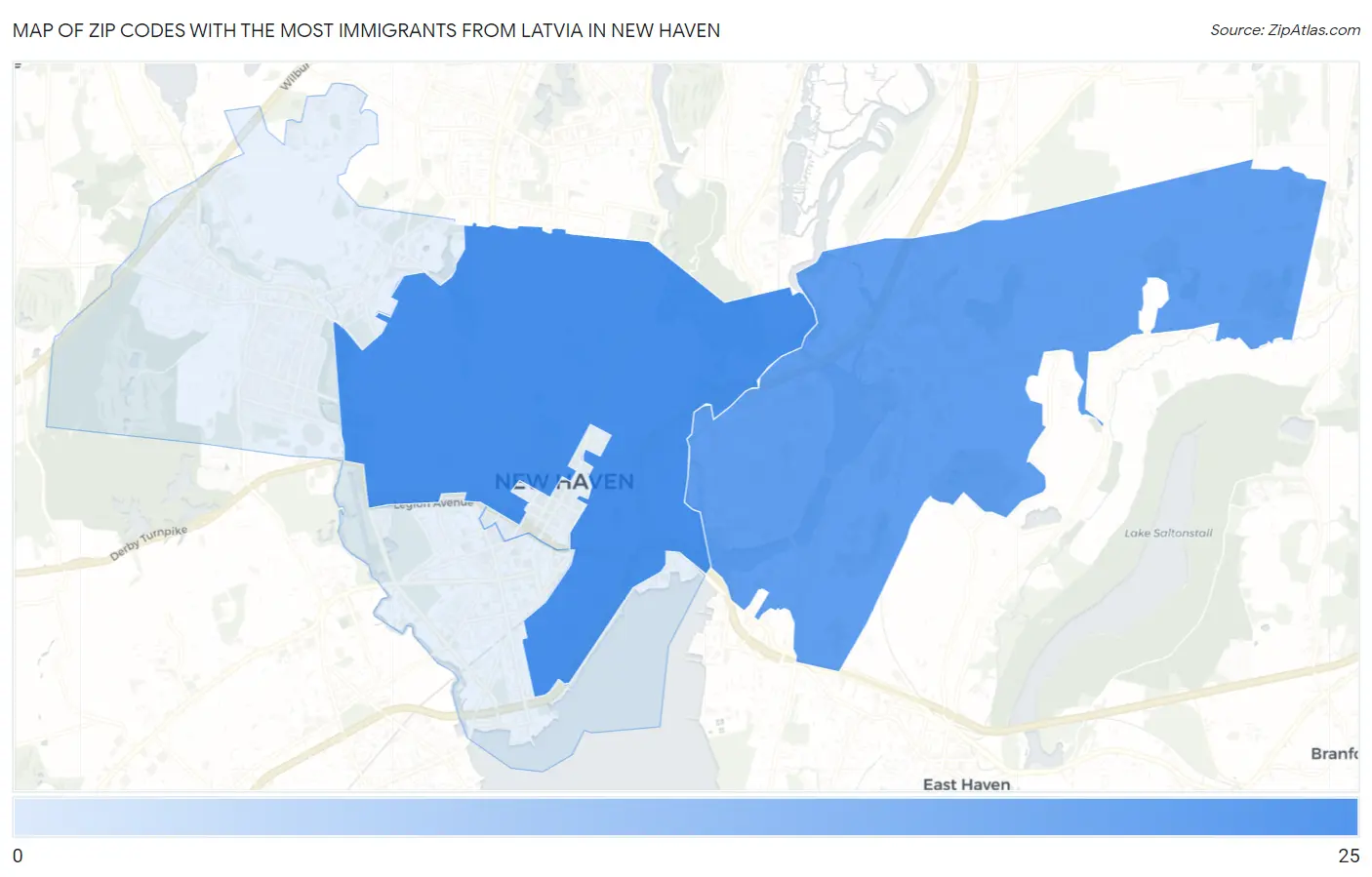 Zip Codes with the Most Immigrants from Latvia in New Haven Map