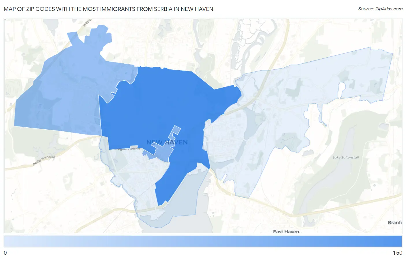 Zip Codes with the Most Immigrants from Serbia in New Haven Map