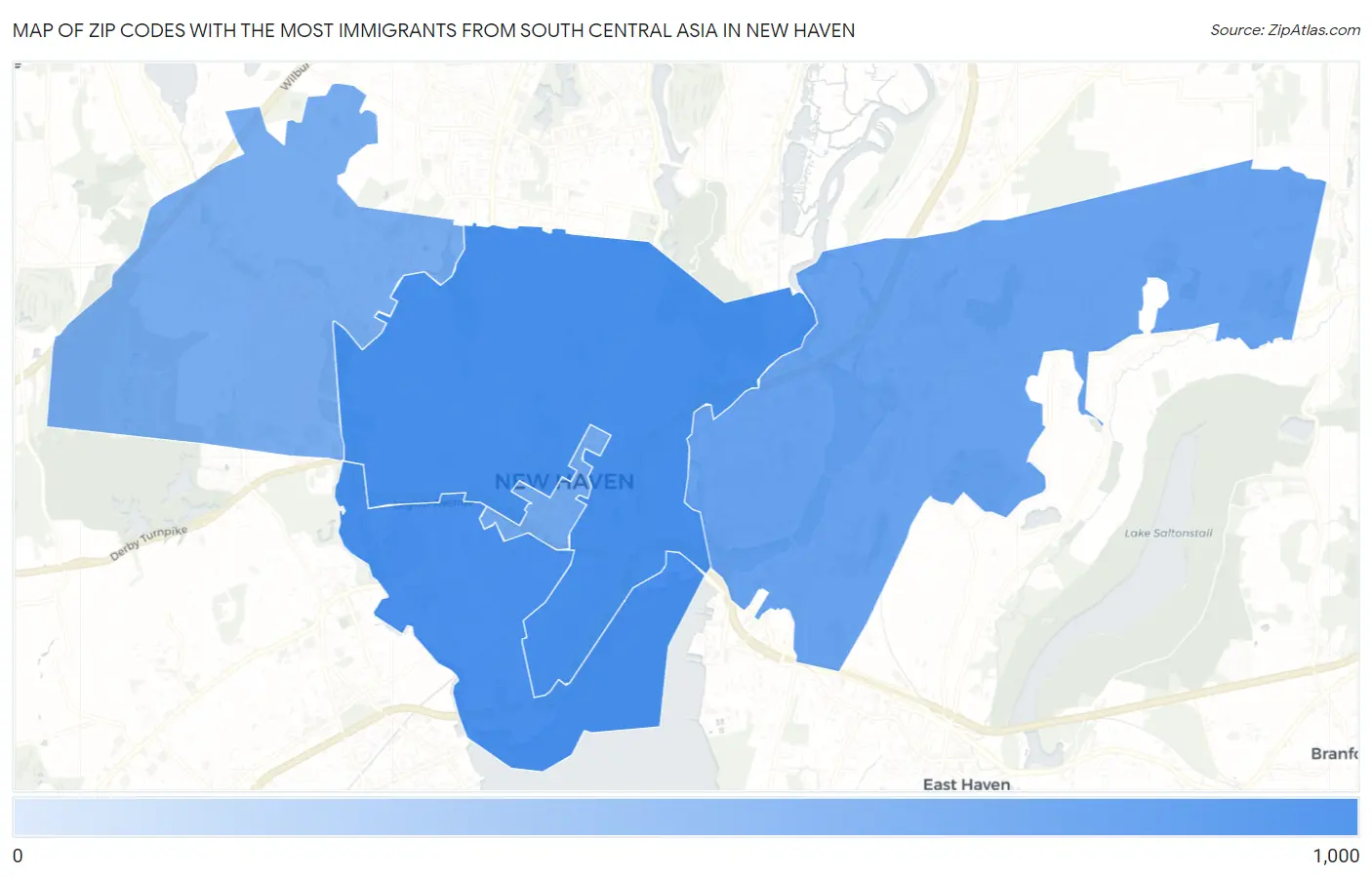Zip Codes with the Most Immigrants from South Central Asia in New Haven Map