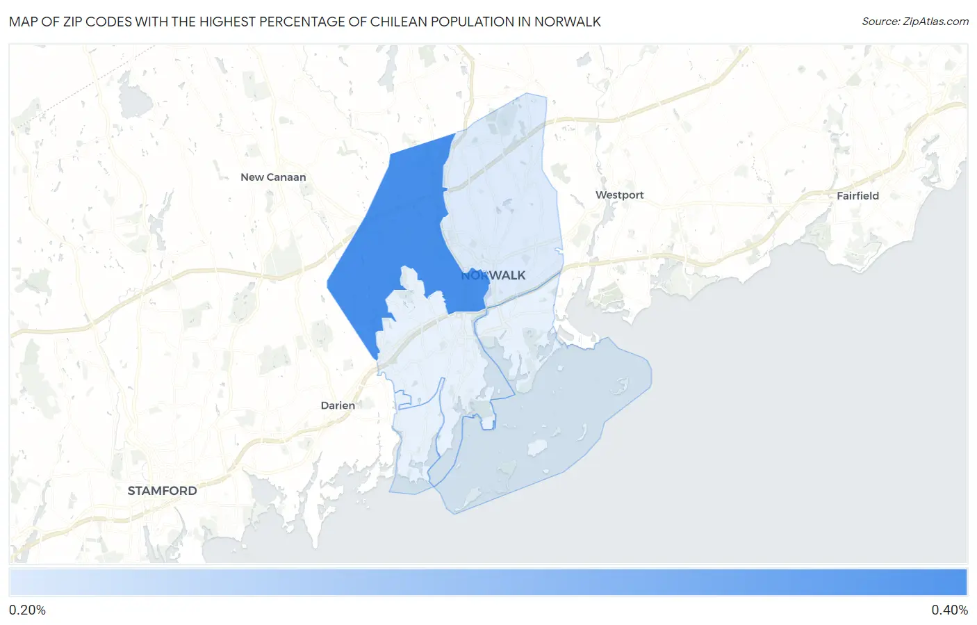 Zip Codes with the Highest Percentage of Chilean Population in Norwalk Map