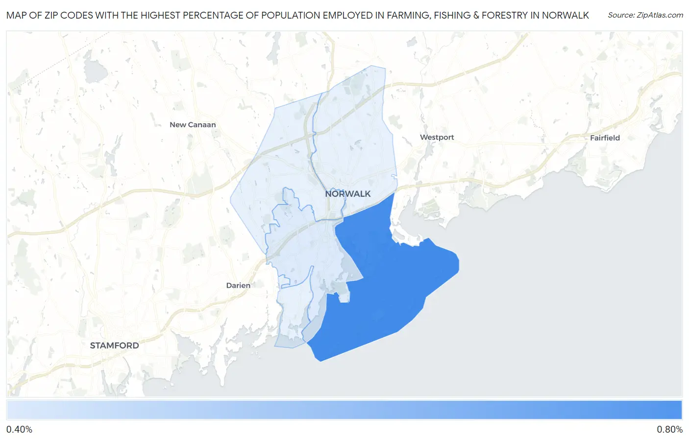 Zip Codes with the Highest Percentage of Population Employed in Farming, Fishing & Forestry in Norwalk Map