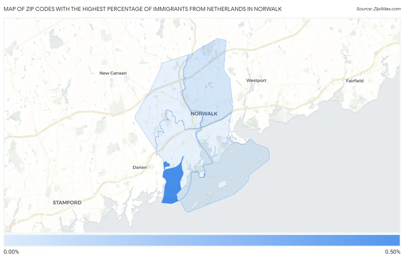 Zip Codes with the Highest Percentage of Immigrants from Netherlands in Norwalk Map