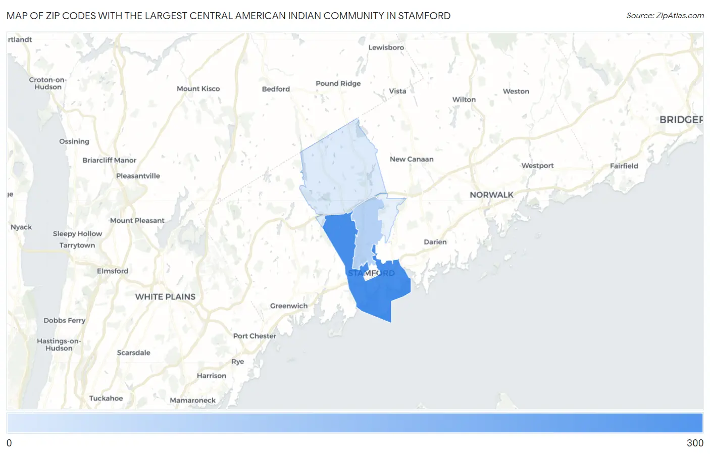 Zip Codes with the Largest Central American Indian Community in Stamford Map