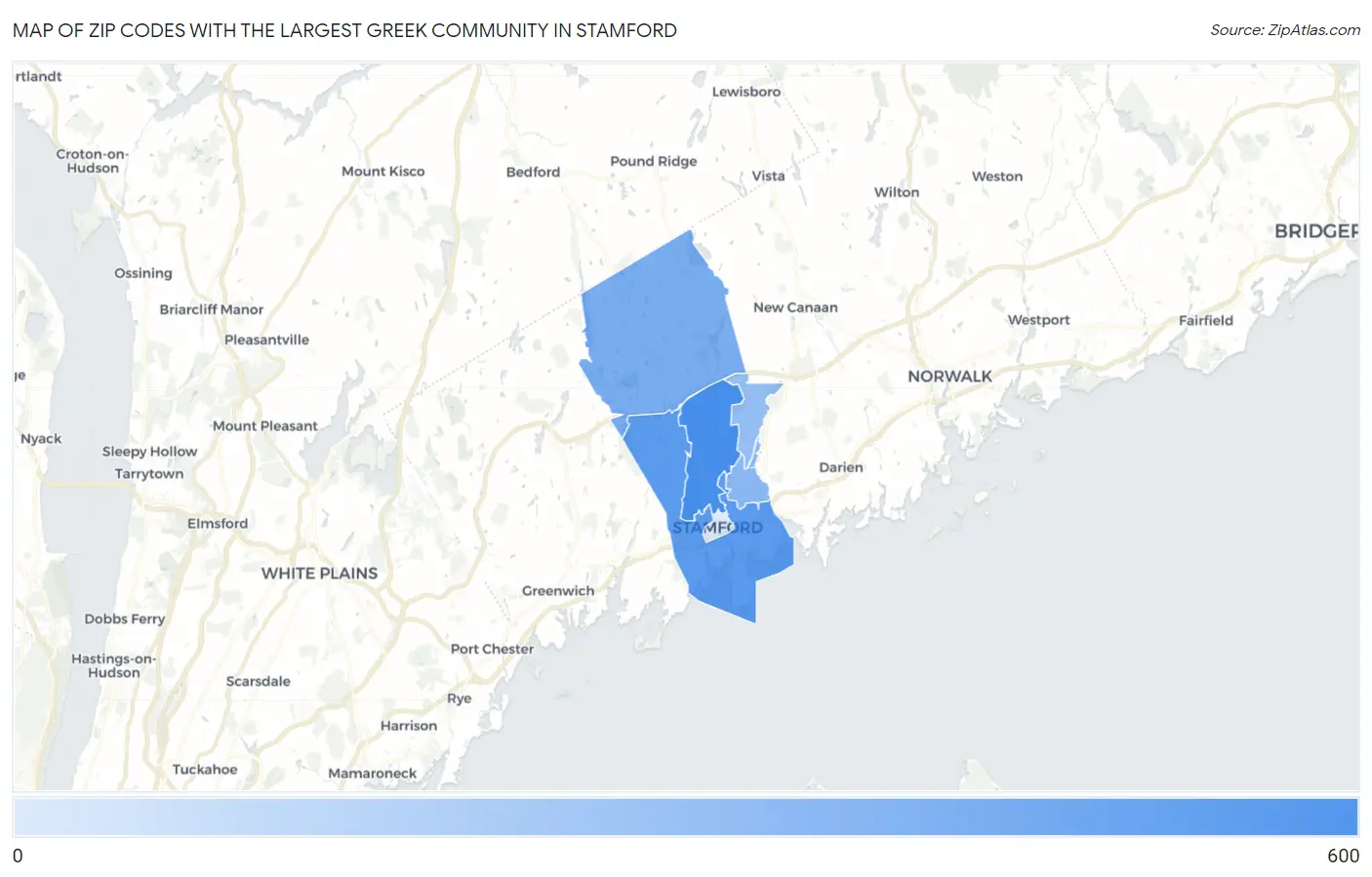 Zip Codes with the Largest Greek Community in Stamford Map