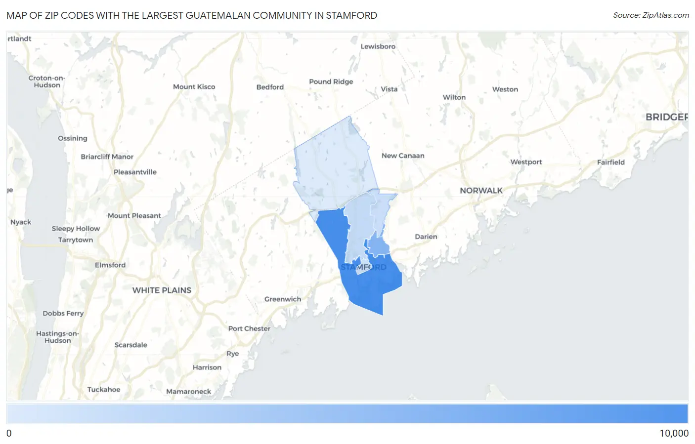 Zip Codes with the Largest Guatemalan Community in Stamford Map