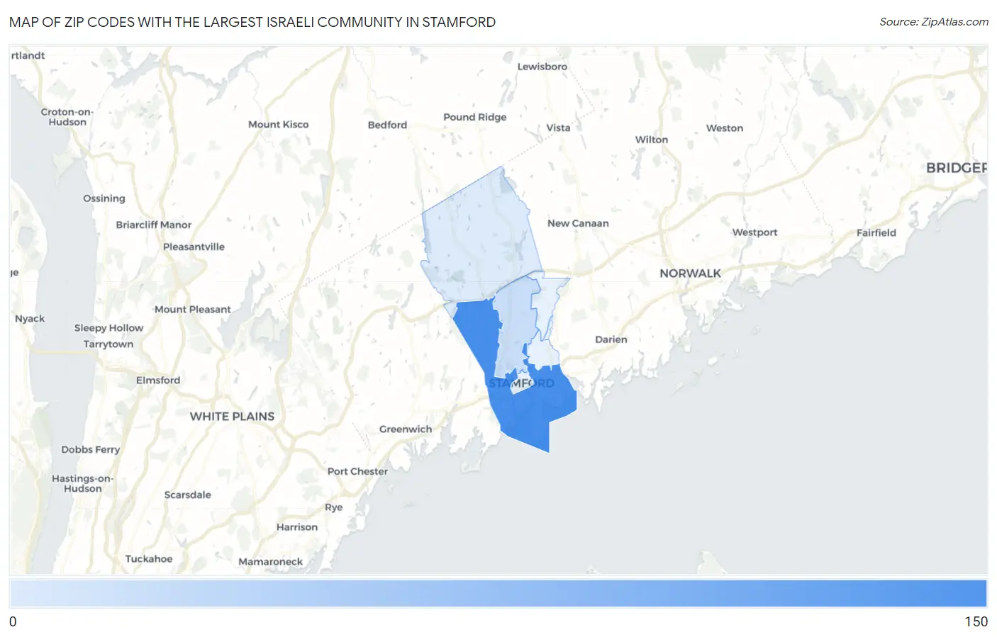 Zip Codes with the Largest Israeli Community in Stamford Map