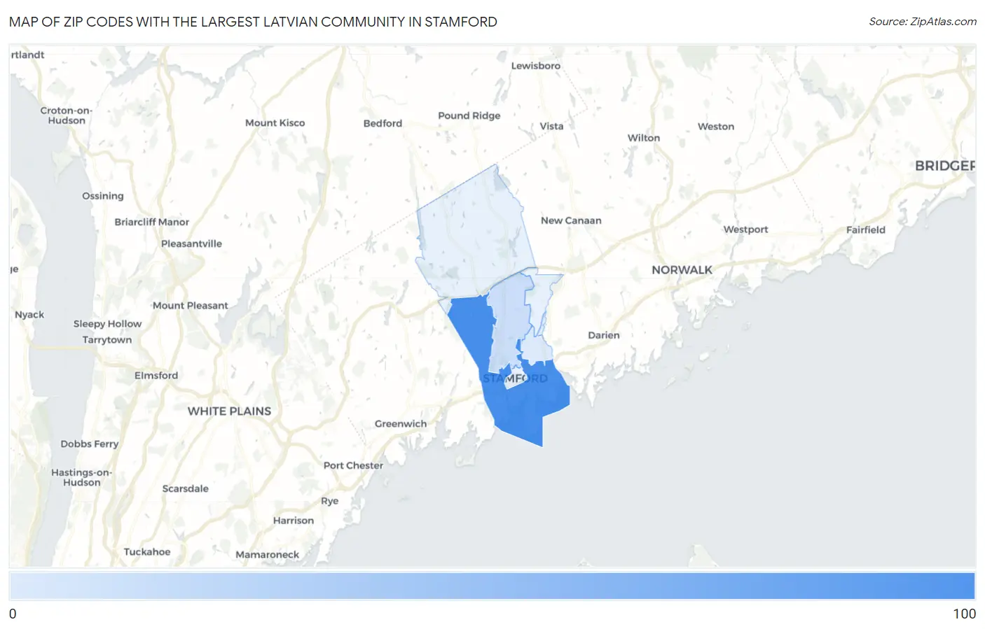 Zip Codes with the Largest Latvian Community in Stamford Map