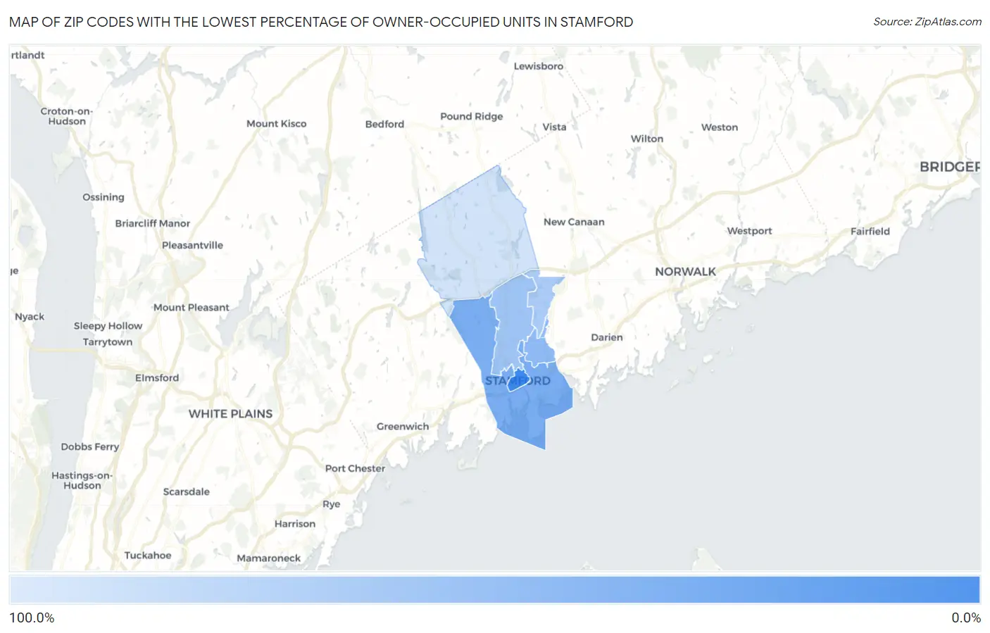 Zip Codes with the Lowest Percentage of Owner-Occupied Units in Stamford Map