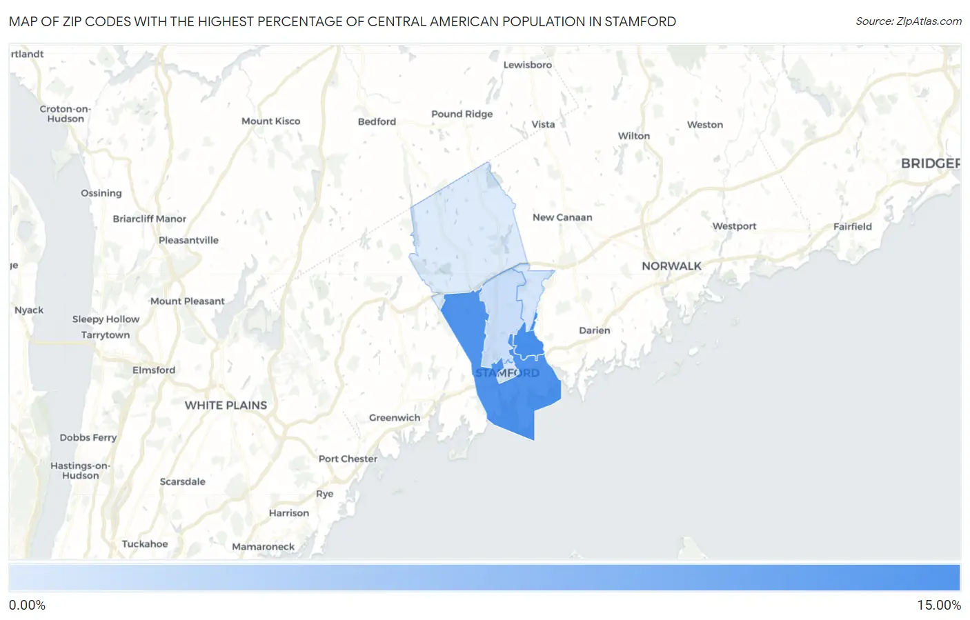 Zip Codes with the Highest Percentage of Central American Population in Stamford Map