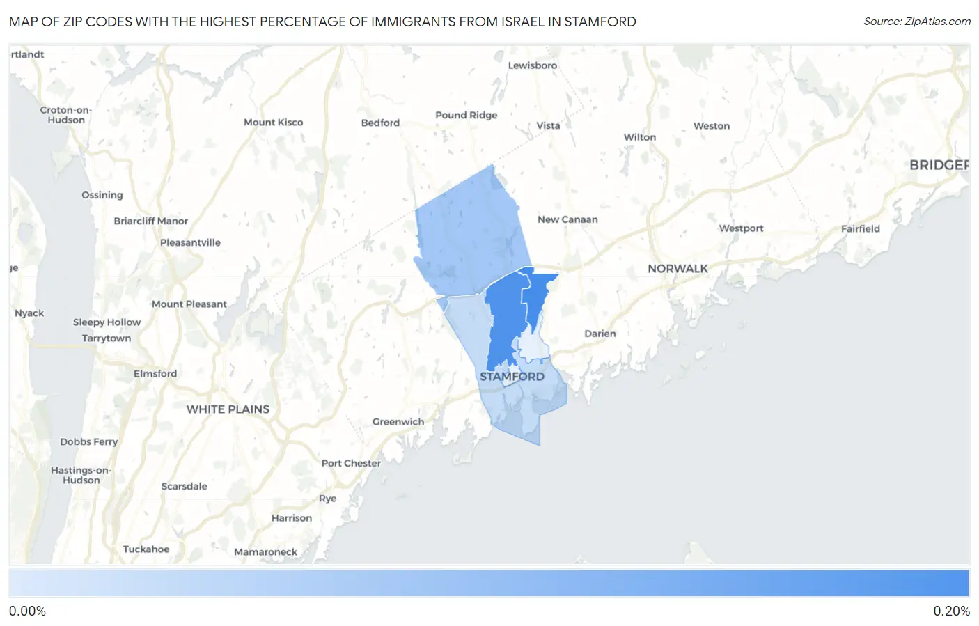 Zip Codes with the Highest Percentage of Immigrants from Israel in Stamford Map