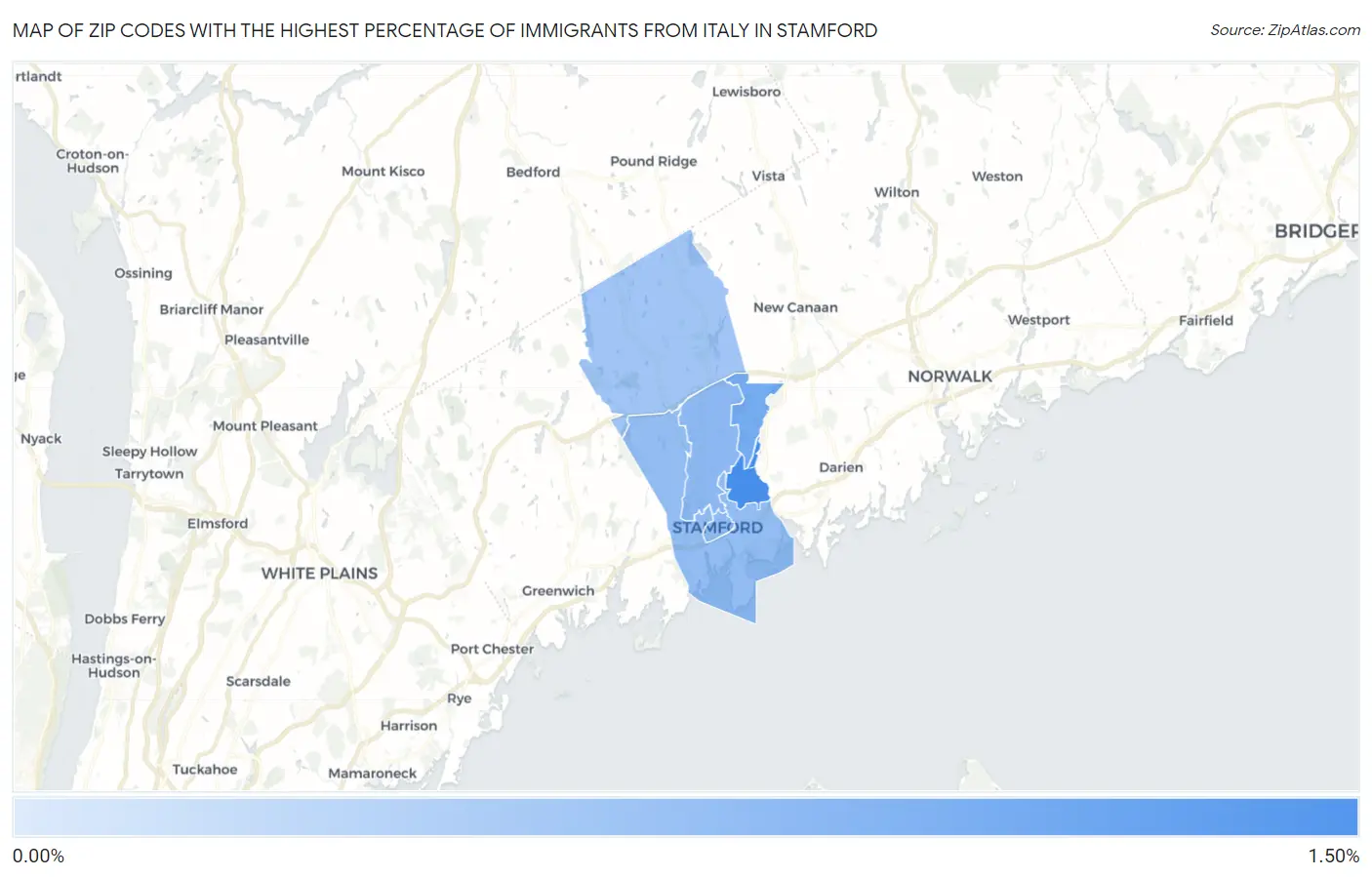 Zip Codes with the Highest Percentage of Immigrants from Italy in Stamford Map