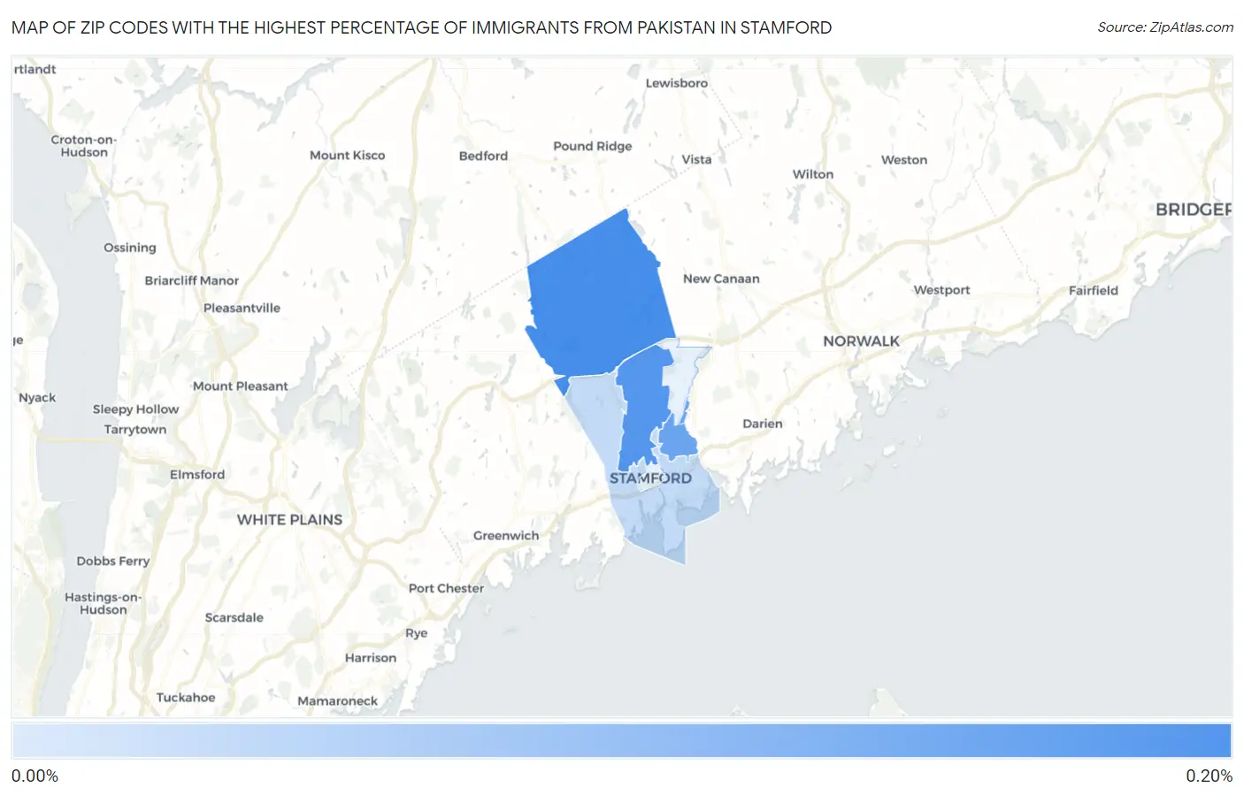 Zip Codes with the Highest Percentage of Immigrants from Pakistan in Stamford Map